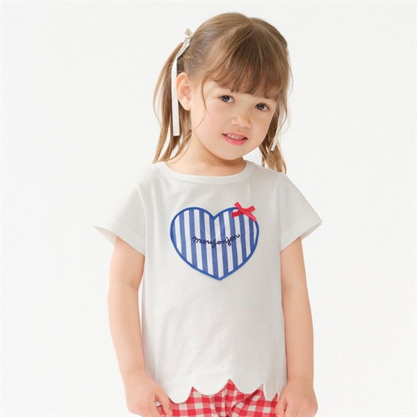 ハートアップリケ半袖Tシャツ(ホワイト-140cm)