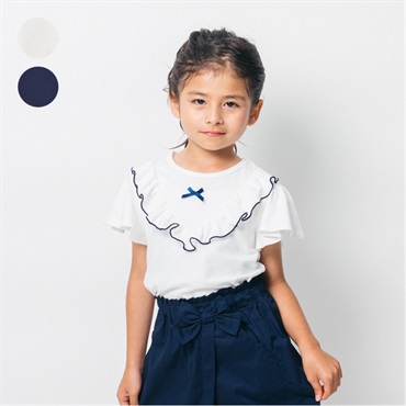 リボン付きフリル半袖Tシャツ