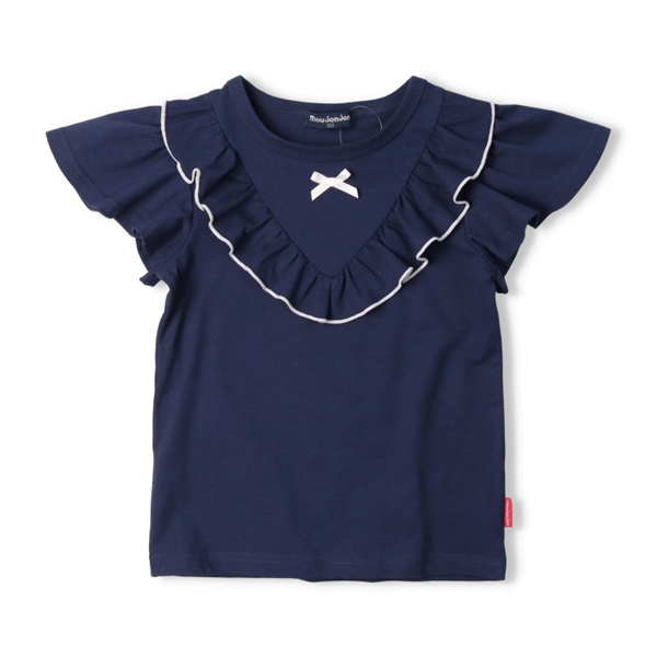 リボン付きフリル半袖Tシャツ(ネイビー-130cm)