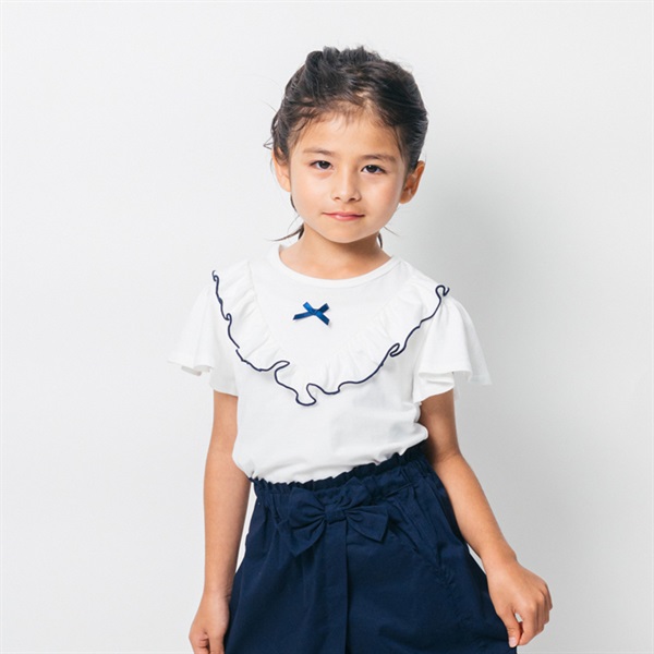 リボン付きフリル半袖Tシャツ(ホワイト-80cm)