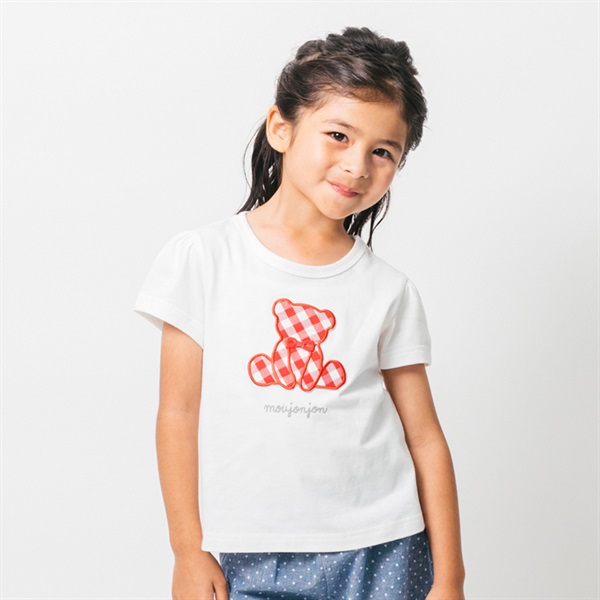 くま・ねこアップリケ半袖Tシャツ(ホワイト-80cm)