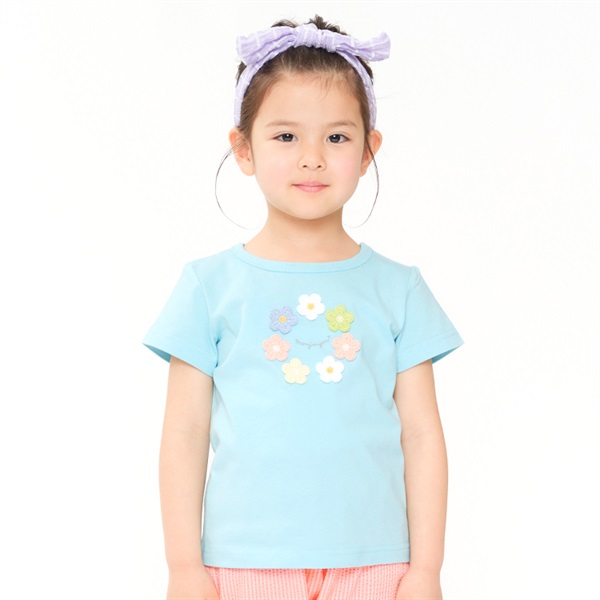 お花モチーフ半袖Tシャツ(サックス-130cm)