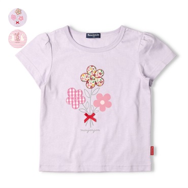 お花・うさぎアップリケ半袖Tシャツ