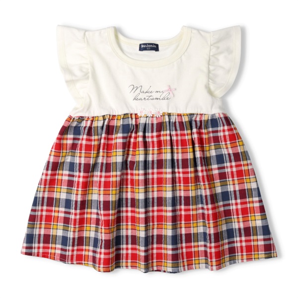 チェック柄切替チュニックTシャツ(ホワイト-130cm)