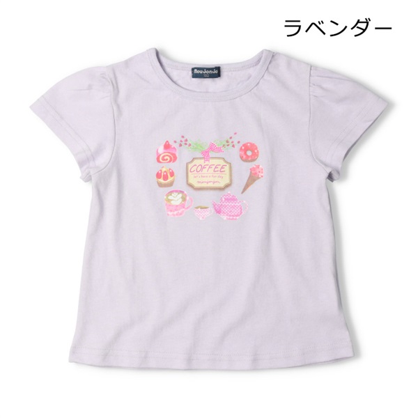 【プチプラ】ガールズプリント半袖Tシャツ(ラベンダー-100cm)
