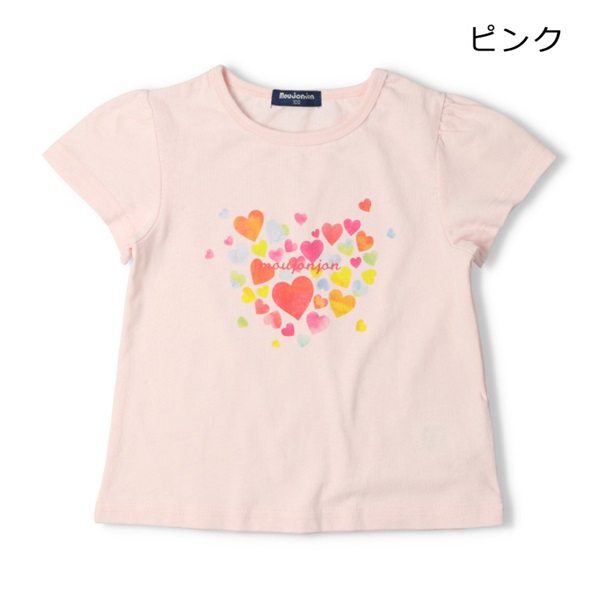【プチプラ】ガールズプリント半袖Tシャツ(ピンク-100cm)