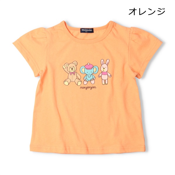 【プチプラ】ガールズプリント半袖Tシャツ(オレンジ-80cm)