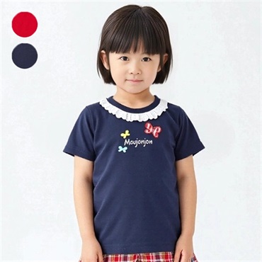 ちょうちょアップリケ衿レース半袖Tシャツ