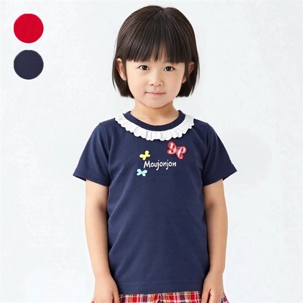ちょうちょアップリケ衿レース半袖Tシャツ
