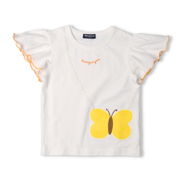 ちょうちょポシェット刺繍半袖Tシャツ(ホワイト-90cm)