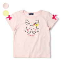うさぎ・ねこプリント袖リボン付き半袖Tシャツ