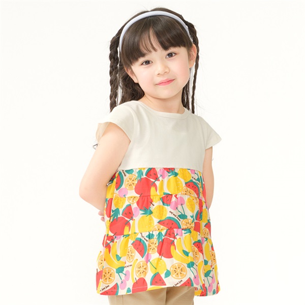 フルーツ柄ティアード切替チュニック半袖Tシャツ(ホワイト-80cm)