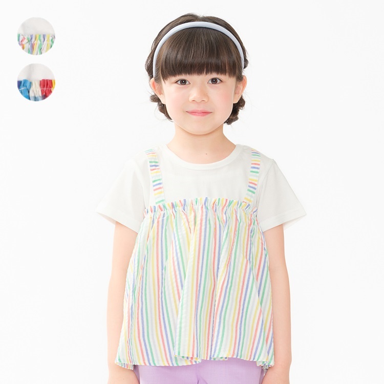 *ストライプ・チェックチュニック風半袖Tシャツ