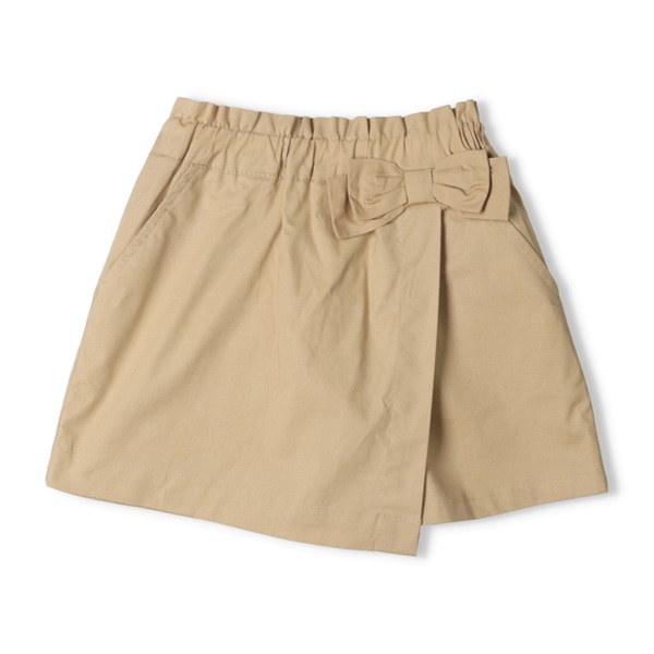 リボン付き3分丈スカートショートパンツ(ベージュ-90cm)