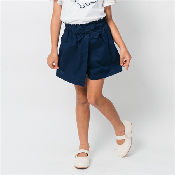 リボン付き3分丈スカートショートパンツ(ネイビー-90cm)