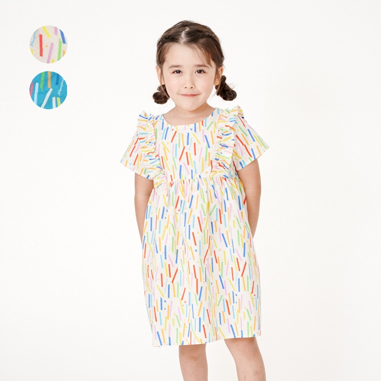 カラフルプリントシアサッカー半袖ワンピース