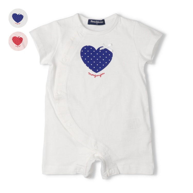 *リボン付きハートプリント半袖ロンパース