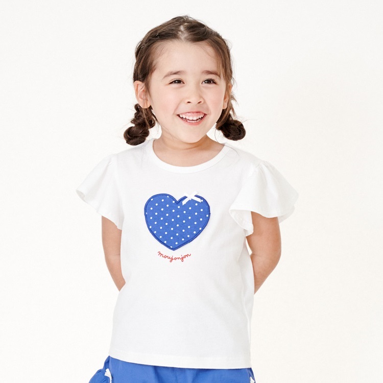 ハートアップリケ半袖Tシャツ(ホワイト-100cm)