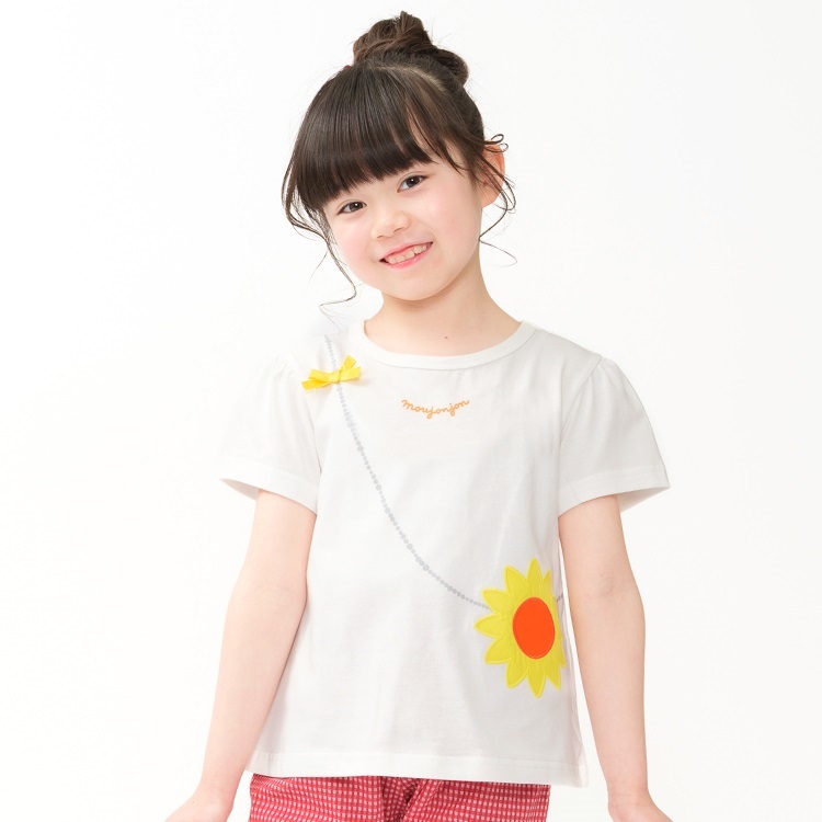 ひまわりポシェット風半袖Tシャツ(ホワイト-110cm)
