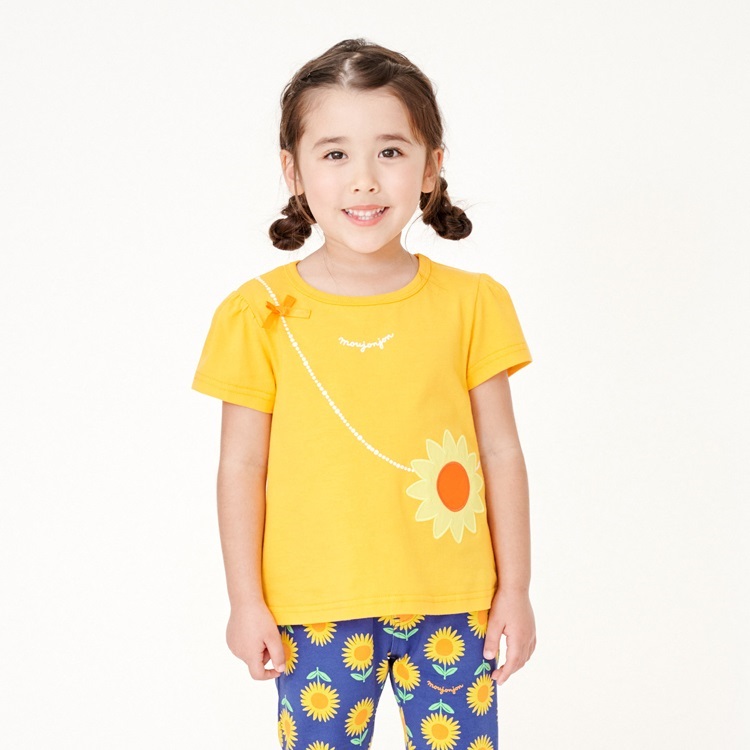 ひまわりポシェット風半袖Tシャツ(イエロー-90cm)