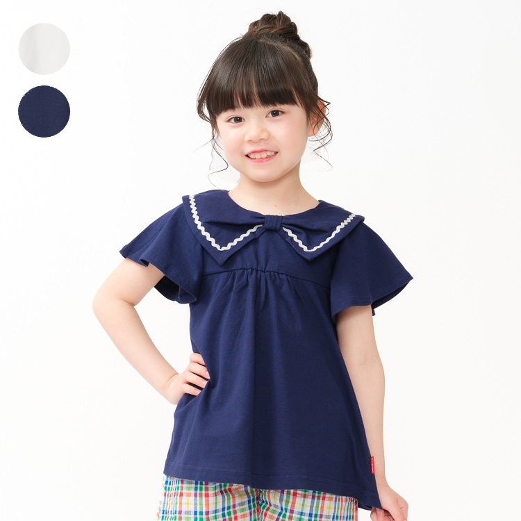 リボン衿付き半袖Tシャツ