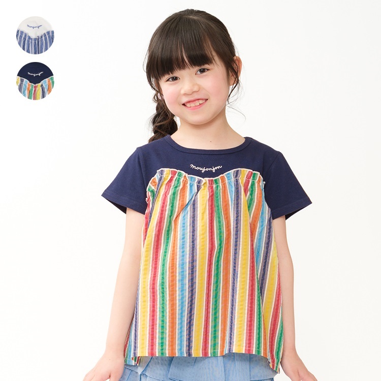 *ストライプ切替半袖Tシャツ