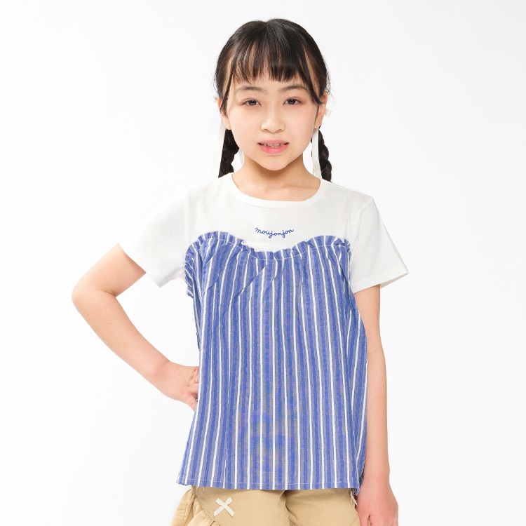 ストライプ切替半袖Tシャツ(ホワイト-80cm)