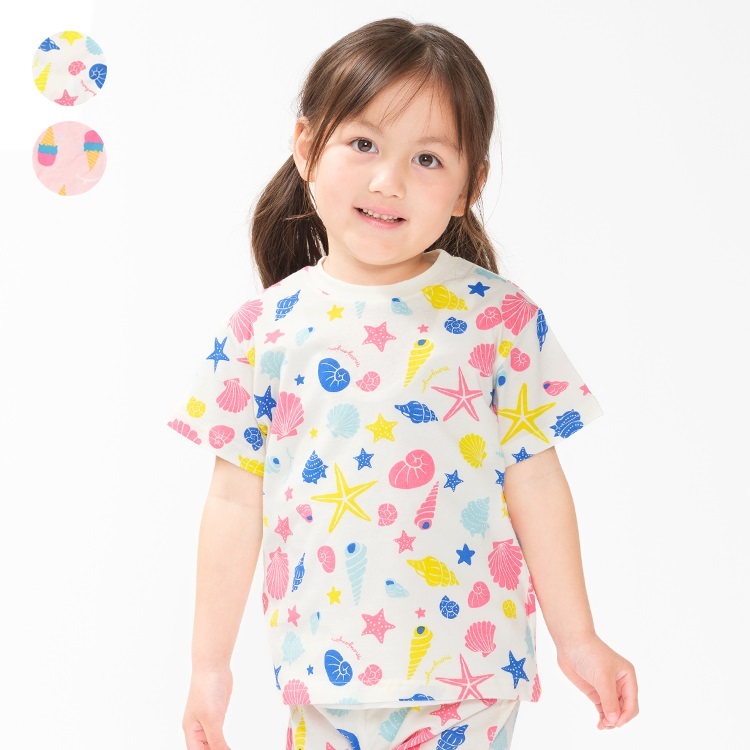 【む～らくぎ】貝殻・アイス総柄半袖Tシャツ
