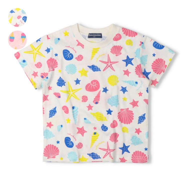 【む～らくぎ】貝殻・アイス総柄半袖Tシャツ