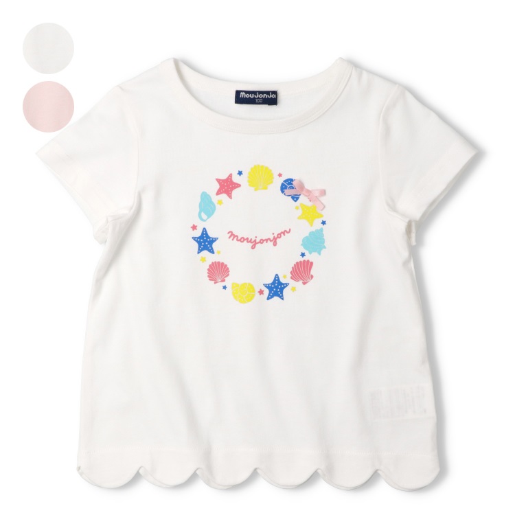 貝殻プリントリボン付半袖Tシャツ