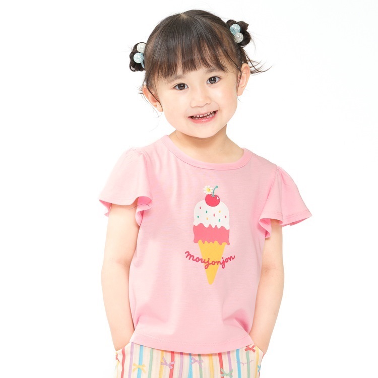 *【接触冷感】アイスプリント半袖Tシャツ(ピンク-130cm)