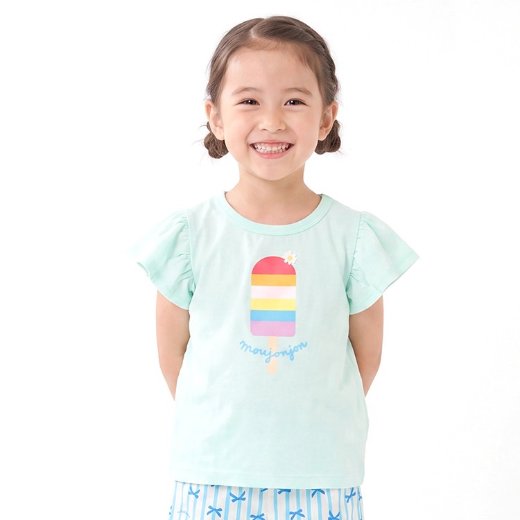 *【接触冷感】アイスプリント半袖Tシャツ(エメラルドグリーン-80cm)