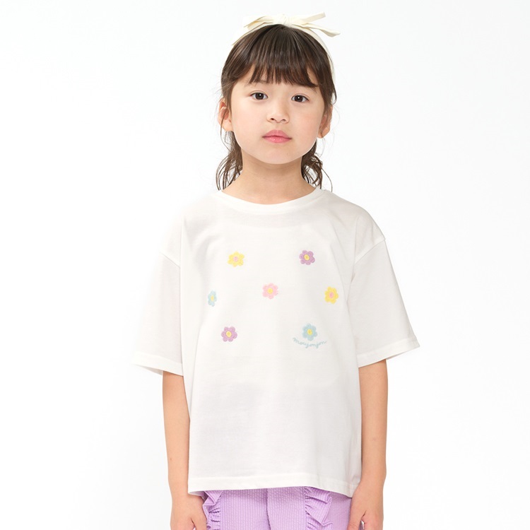 *【WEB限定】お花刺繍半袖Tシャツ(ホワイト-80cm)