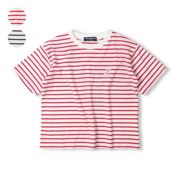 【WEB限定】チェリーラメプリントボーダー半袖Tシャツ