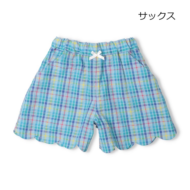 サッカーチェックショートパンツ(サックス-120cm)