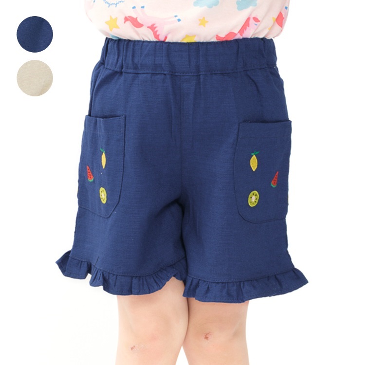 フルーツ刺繍裾フリルショートパンツ