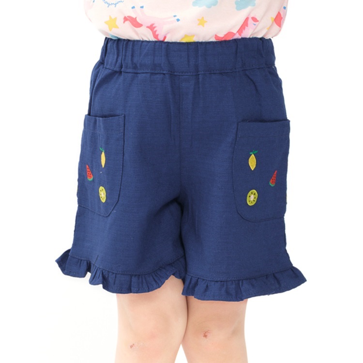 フルーツ刺繍裾フリルショートパンツ(ネイビー-110cm)