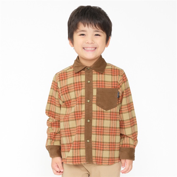 タータンチェック柄ネルシャツ(ベージュ-130cm)