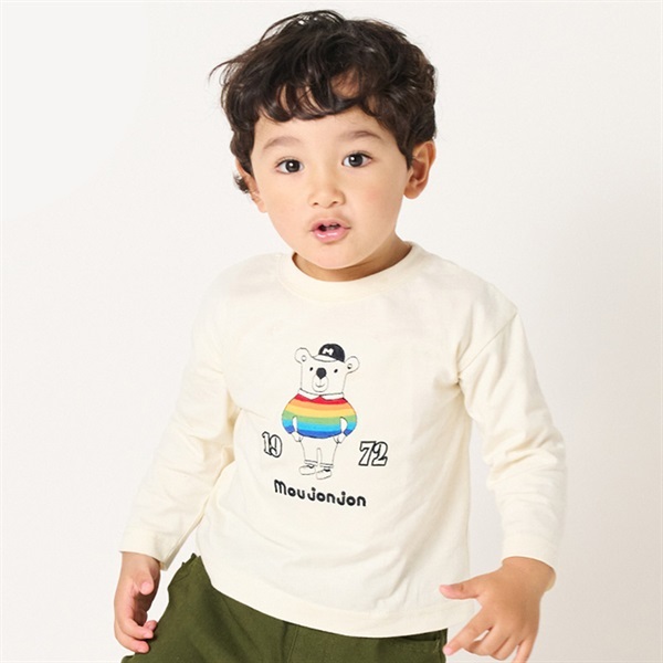バーバリー 長袖Tシャツ カットソー くま刺繍 90cm新品 ベージュ色 ZOOMIC（ズーミック） Tシャツ 長袖 キッズ トップス くま サガラ刺繍