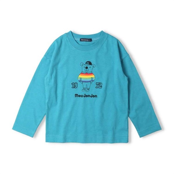 西松屋 クマポケット付き長袖Tシャツ 青 緑 くま・レインボー刺繍長袖Tシャツ・ロンT 長袖Tシャツ｜子供服