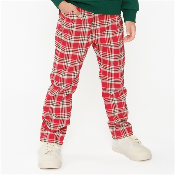 チェック柄のびふわ裏起毛ツイルパンツ ロングパンツ｜子供服