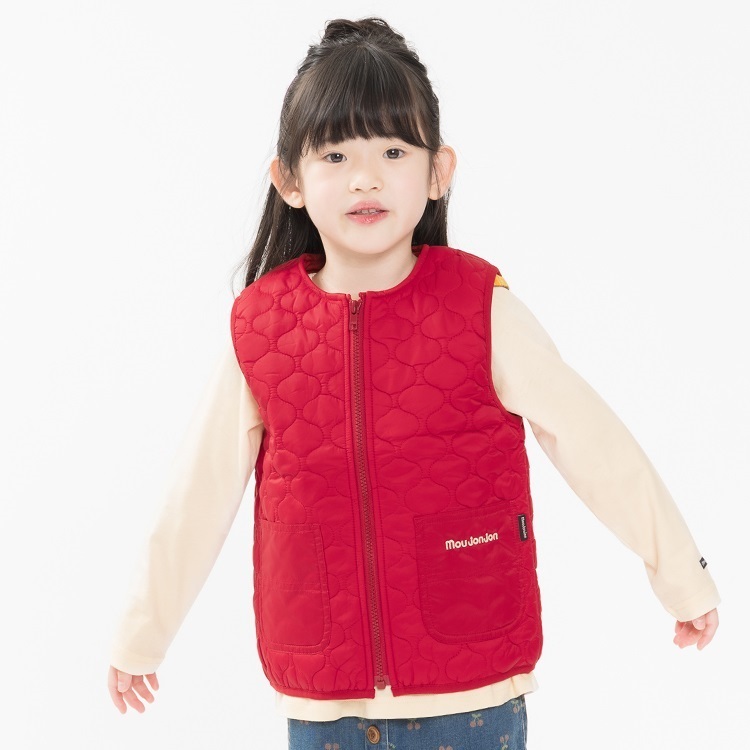 ナイロン中綿キルトベスト(レッド-90cm)