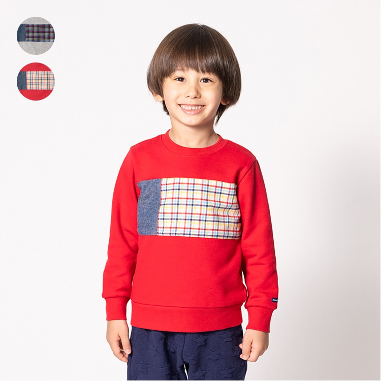 チェック柄切替裏毛トレーナー