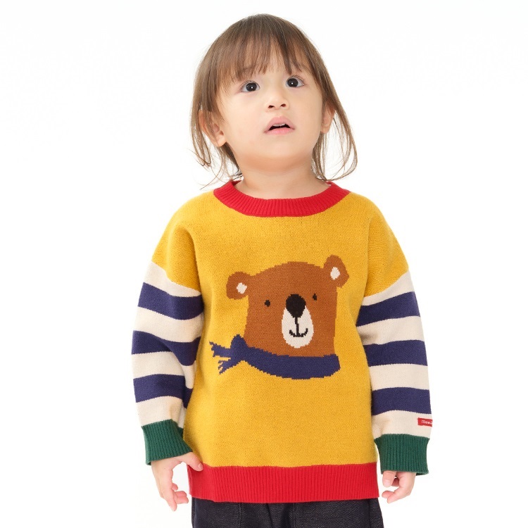 男の子のニット BE ラインロゴジャガードニットプルオーバー(100~150cm)(100cm ネイビー系