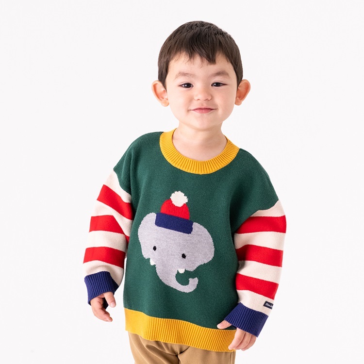 *ぞう・くま柄セーター(グリーン-90cm)