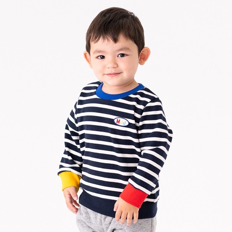 ボーダー裏毛トレーナー(ネイビー-130cm)