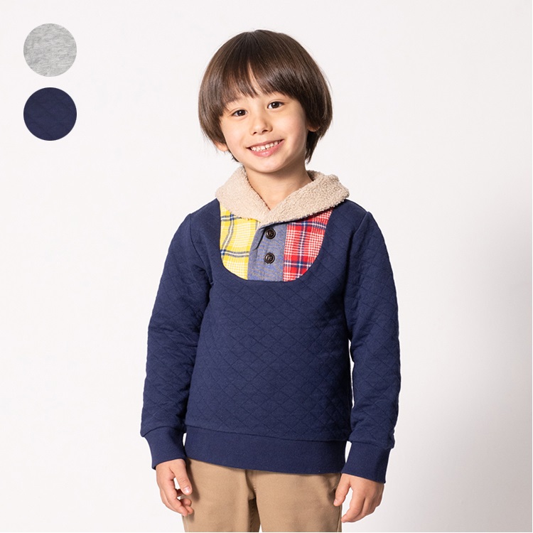 *ボア衿ニットキルトトレーナー