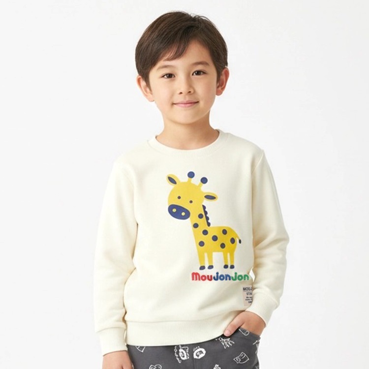 キリンプリント裏毛トレーナー(ホワイト-100cm)