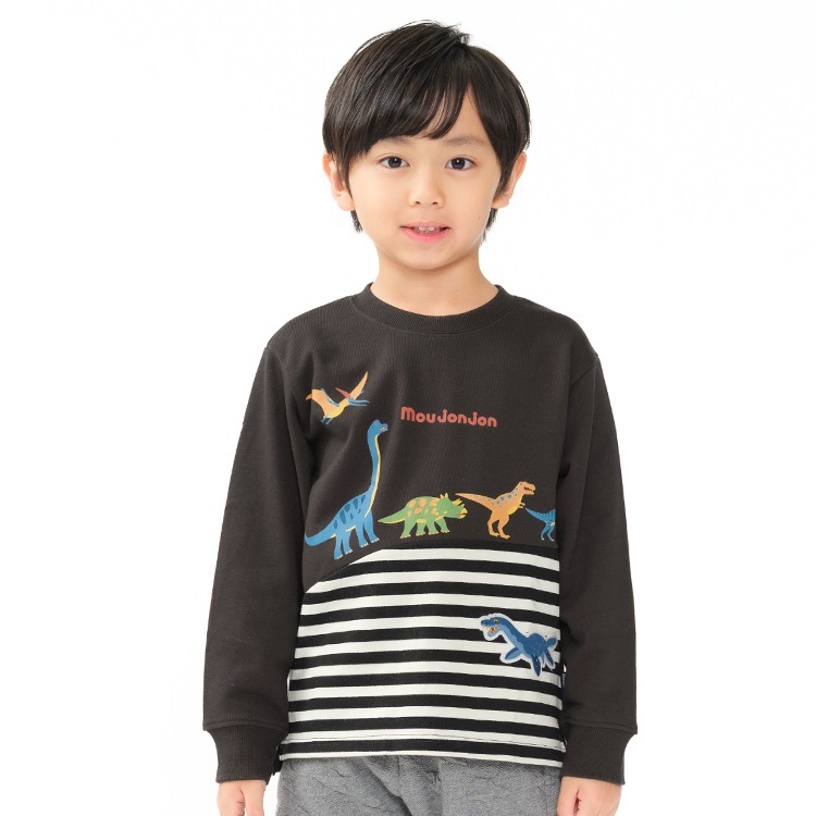 恐竜プリントボーダー切替裏毛トレーナー トレーナー｜子供服