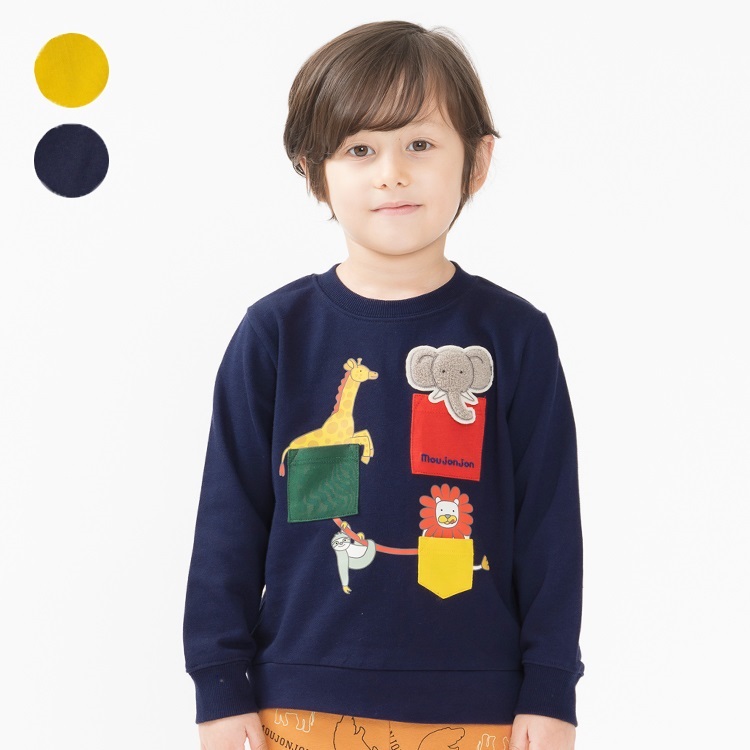 動物プリントワッペン裏毛トレーナー